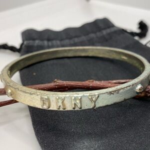 DONNA Karan DKNY Rare Vintage 1990's Silver Tone Logo Bracelet With Orignal Bag